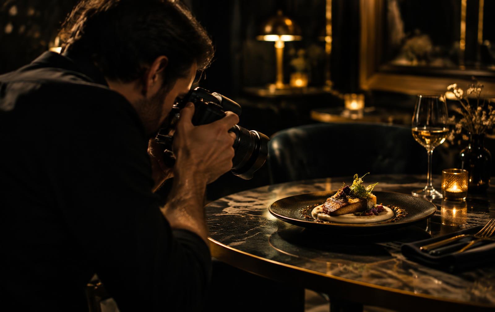 Photographer shooting a dish in a restaurant